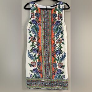 Ark Co Sleeveless Dress Sz Small Creme Purple Orange Green Geometrical Floral